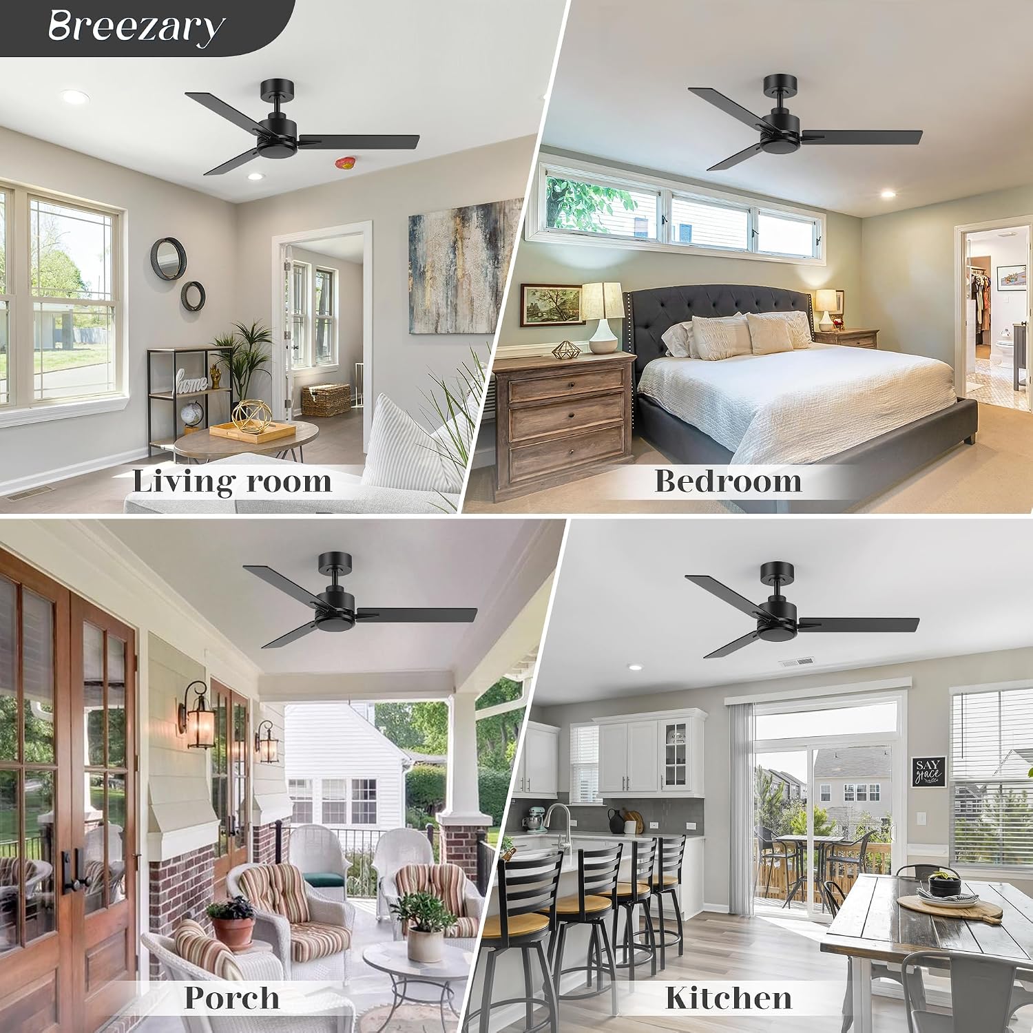 2 Pack 48 Inch Ceiling Fans without Light Remote Control, 6-Speed, Quiet Reversible DC Motor, 3-Blade, Industrial Indoor/Outdoor Ceiling Fan No Light for Living Room Patio, Black