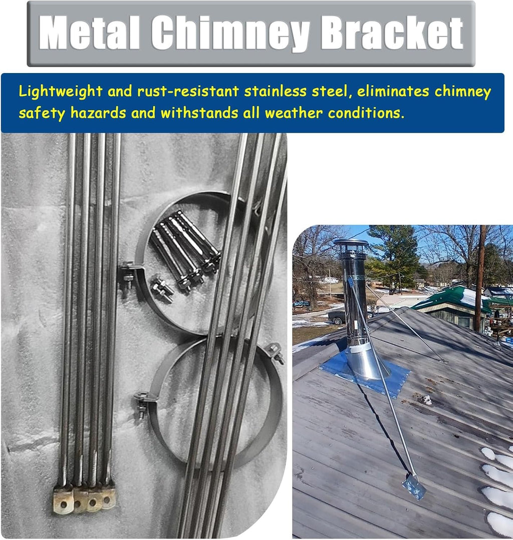 Extended Roof Brace Chimney Pipe Bracket, 3' to 12' Universal Wood Stove Pipe Support Kit, Weatherproof Furnace Tube Fixing Rod with Screws(22cm (8.6') Dia)