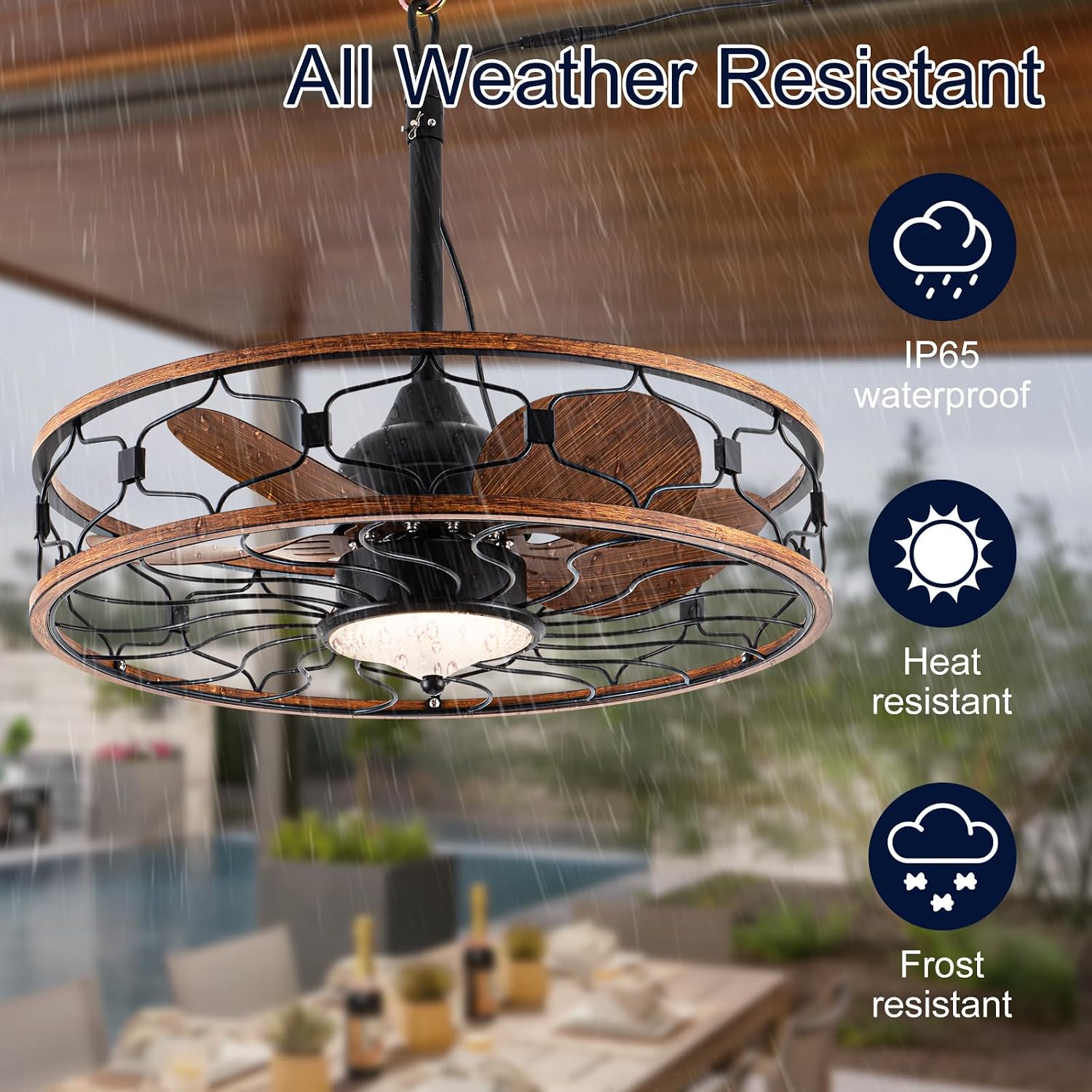 Outdoor Ceiling Fans For Patios Waterproof, Plug In Gazebo Fan Outdoor Hanging With Hook, 3 Color Light Remote Control, Strong 6 Speed, 24 inch Small Fan for Outside Porch, Pergola, Garage