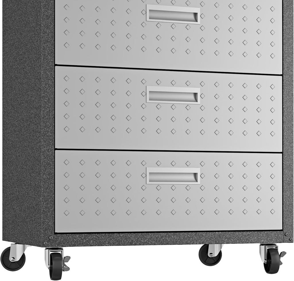 Manhattan Comfort Fortress Collection Convenient Durable Mobile Garage Chest Great for Tools and Supplies, Dark Charcoal Gray/Silver