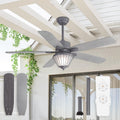 52 Inch Waterproof Outdoor Ceiling Fan with Lights, IP65 Waterproof, Remote Control, 6-Speed Quiet DC Motor, 5 Dual Finish Blades, Farmhouse Ceiling Fan for Patios Porch Pavilion (Gray)
