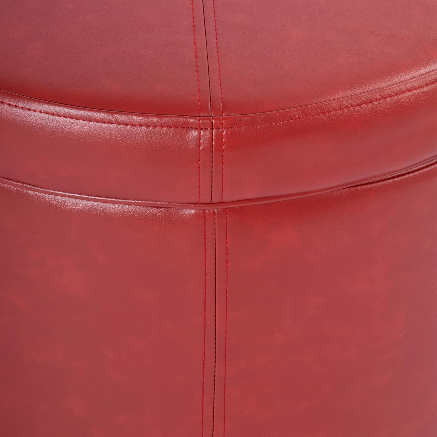 HomePop Round Leatherette Storage Ottoman with Lid, Cinnamon Red Large