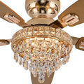 Crystal Ceiling Fan Fandelier with Lights-Ceiling Fans with Lights,50' Low Profile and Remote Control, Flush Mount, Reversible, Dimmable, Noiseless,Gold Ceiling Fan for Bedroom