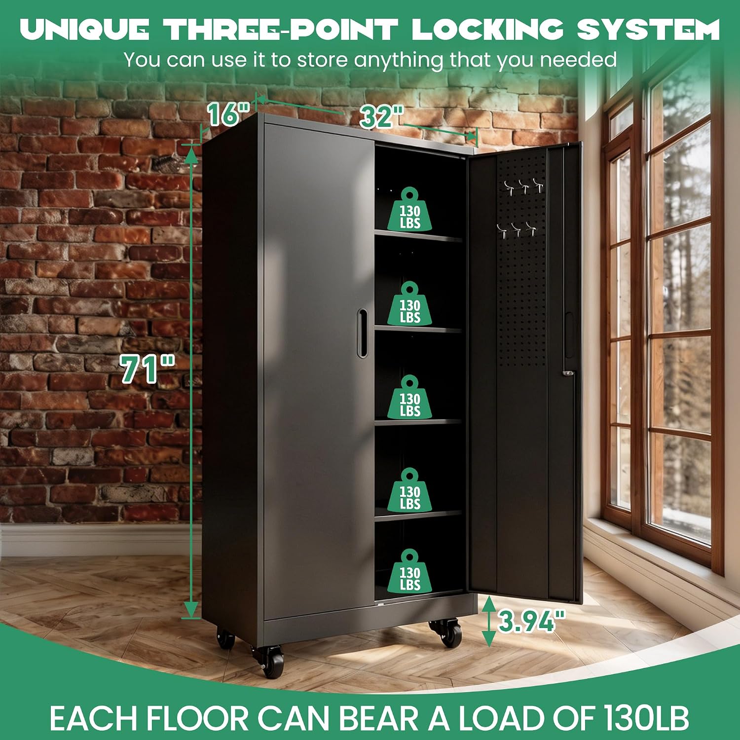 Rolling Tool Cabinet with Pegboard, 71' Tool Cabinets with 4 Adjustable Shelves for Garage, Tool Room, Assembly Required(Black),2PACK