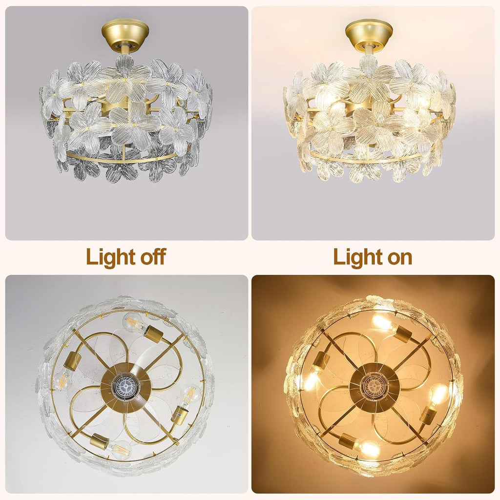Depuley Bedroom Ceiling Fan with Lights: 20' Gold Chandelier Small Fan with Remote Control - Modern Flower Fandelier for Girl's Bedroom Living Room Nursery (E26 Bulbs Not Included)