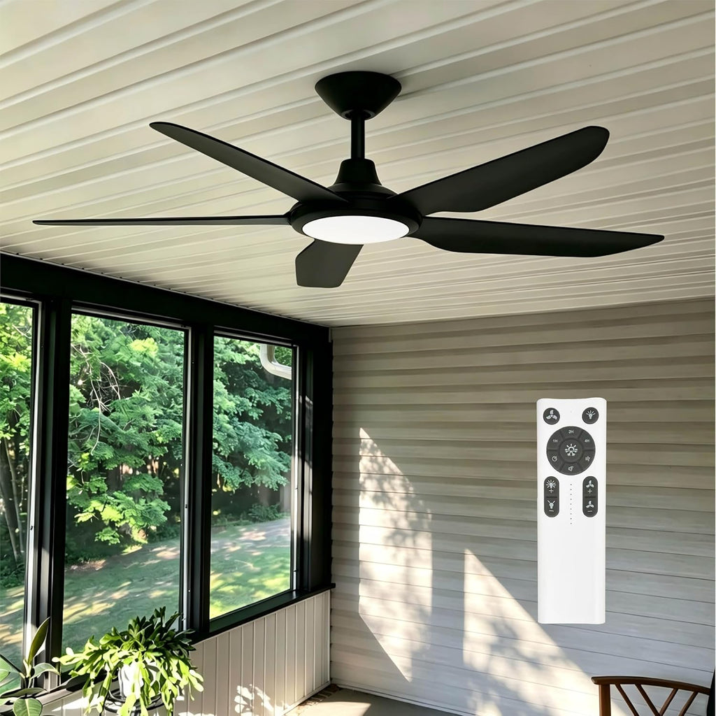 52 Inch Large Outdoor Ceiling Fans with Lights, High CFM Waterproof Blades for Covered Patio, 9 Speed Remote Control Dimmable LED Light, Angled Mount Easy Install