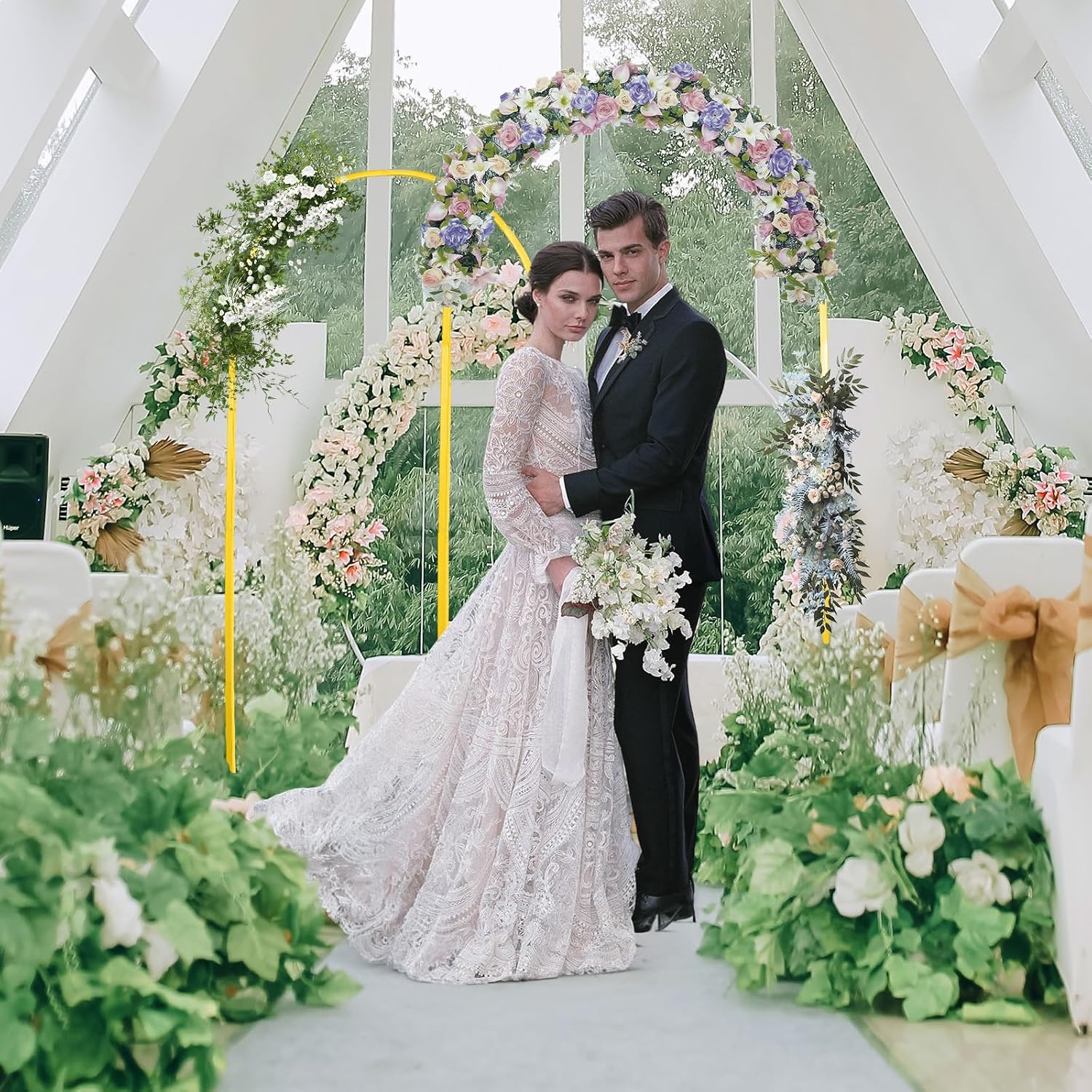 Metal Arch Backdrop Stand Set of 2 (7.2FT, 6.6FT) Wedding Arch Backdrop Stand,Gold Balloon Arch Stand for Wedding, Birthday Party, Baby Showers, Anniversaries, Graduation Decorations.