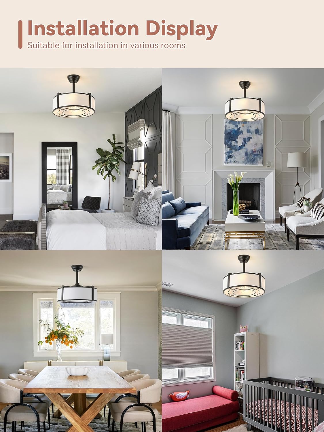 20' Black Fandelier Ceiling Fans with Lights, Boho Rattan Ceiling Fan with Light Remote Control, Caged Mid-Century Modern with 6 Speeds for Bedroom, Nursery, Living Room