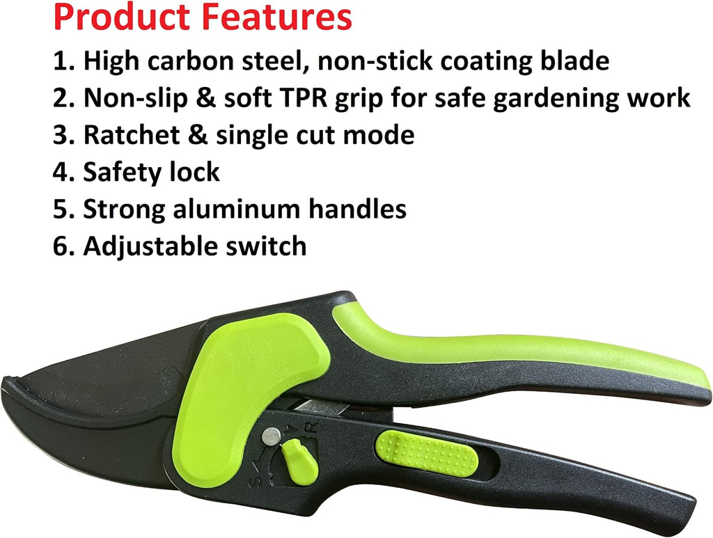 GARDEN GURU 2 in 1 Ratchet Pruning Shears Clippers – 4X Cutting Power – Ratcheting Garden Anvil Pruners Scissors - Makes Tough Cuts Easy - Ergonomic Handles - 1 Case (50 Pcs)