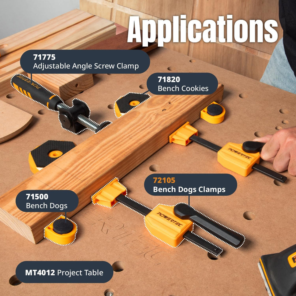 POWERTEC 72303 Arachni Flex 24' x 48' Foldable Workbench Tabletop w/2PCs Bench Dog Clamps for 3/4' Dog Holes- Portable Work Surface w/Pre-drilled Dog Holes & Quick-Insert Locks for Workstand