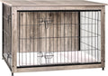 DWANTON Dog Crate Furniture with Cushion, Wooden Kennel Table with Double Doors, Indoor Dog House, Large Size, 38.5' L, Greige