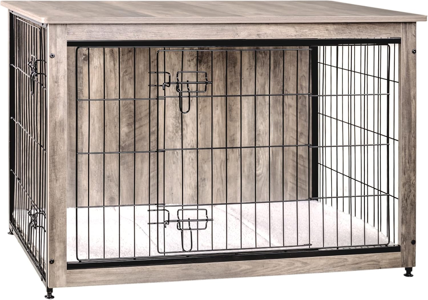 DWANTON Dog Crate Furniture with Cushion, Wooden Kennel Table with Double Doors, Indoor Dog House, Large Size, 38.5' L, Greige