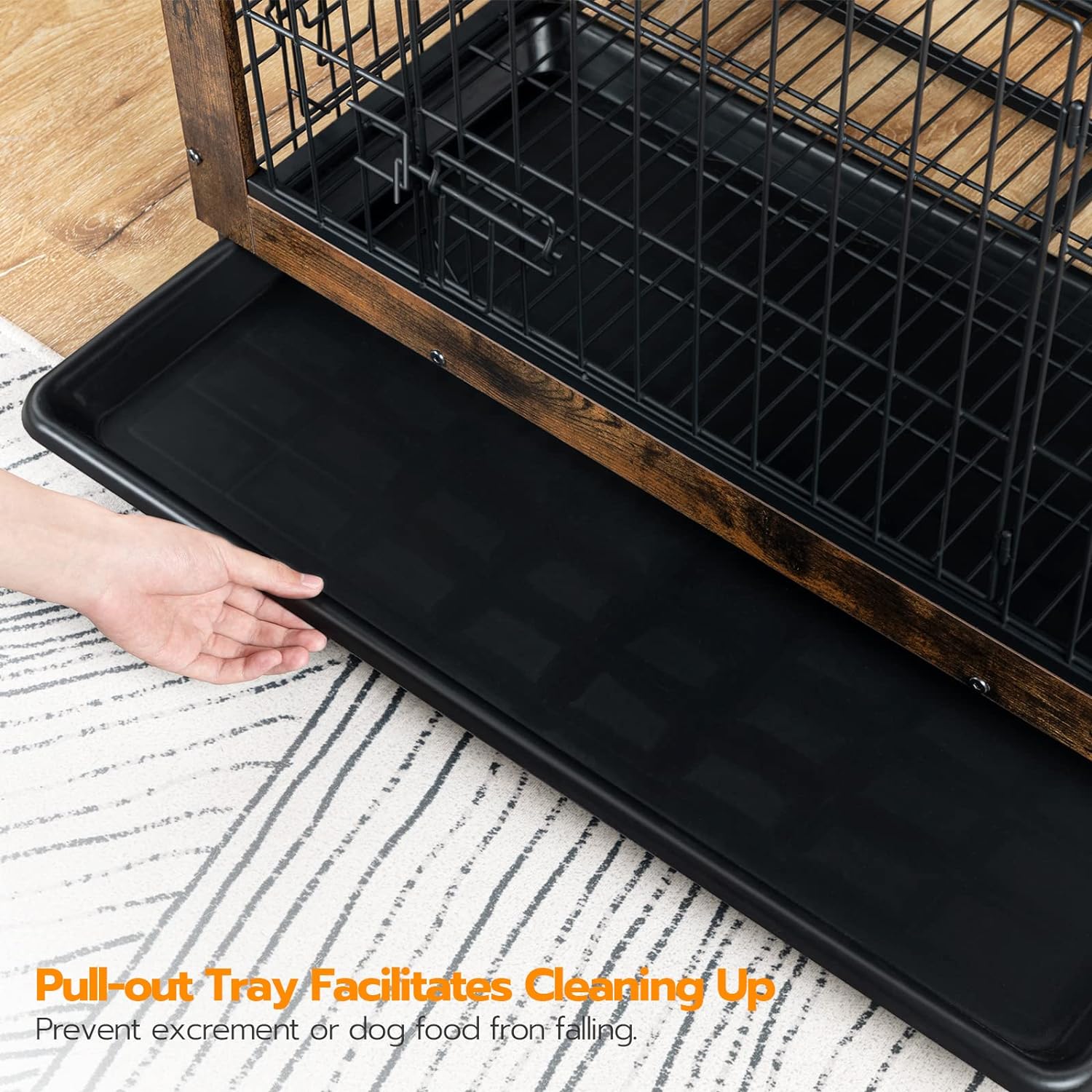 HOOBRO Dog Crate Furniture, 32.5' Medium Dog Kennel Indoor, Wooden Cage with Pull-Out Tray, Double Doors Pet House Side End Table for Medium/Small Dogs, Rustic Brown BF802GW03G1
