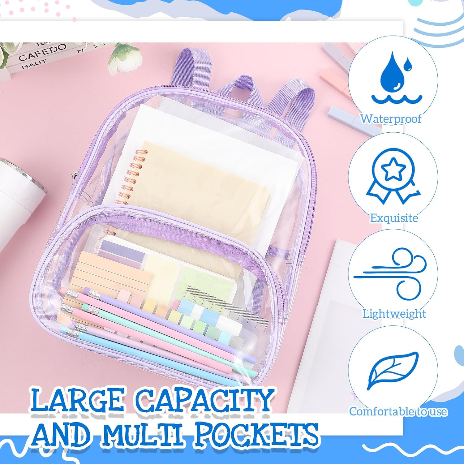 Aliceset Clear Backpack Bulk Waterproof Transparent Colorful Bookbag Donation Supply Kits for Women Men(12 Inch,30 Pcs)
