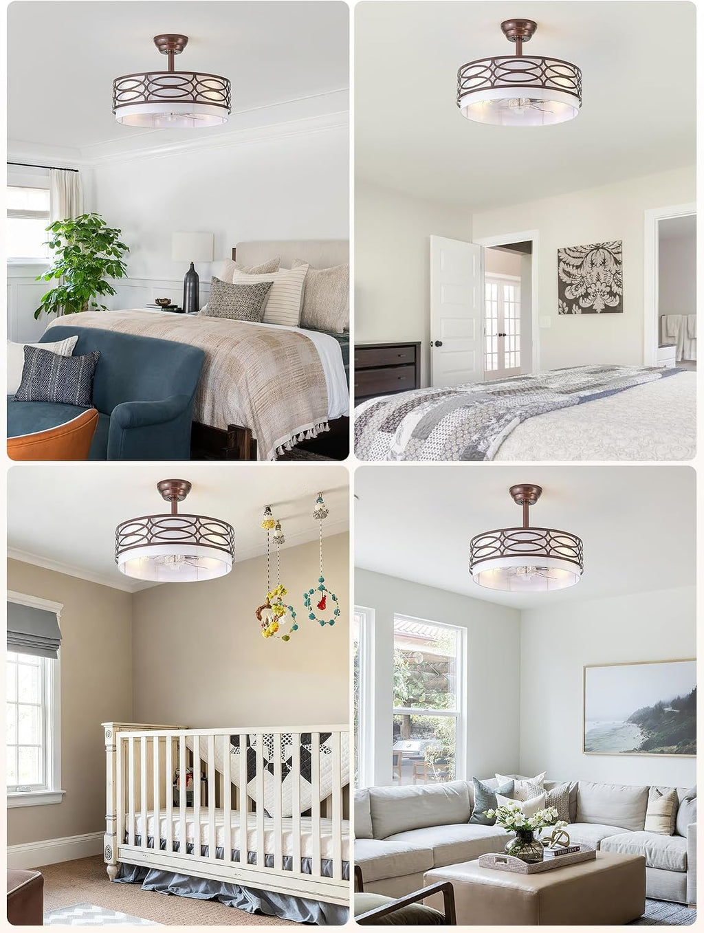 20' Brown Farmhouse Ceiling Fan with Light, Caged Fandelier Ceiling Fans with Lights Remote Control with 6 Speeds for Bedroom, Living Room, Nursery