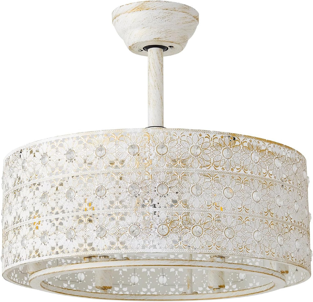 20' Boho Ceiling Fans with Lights, Gold Crystal Fandelier Ceiling Fan with Light Remote Control, Cage 6-Speed for Bedroom, Nursery, Foyer, Living Room
