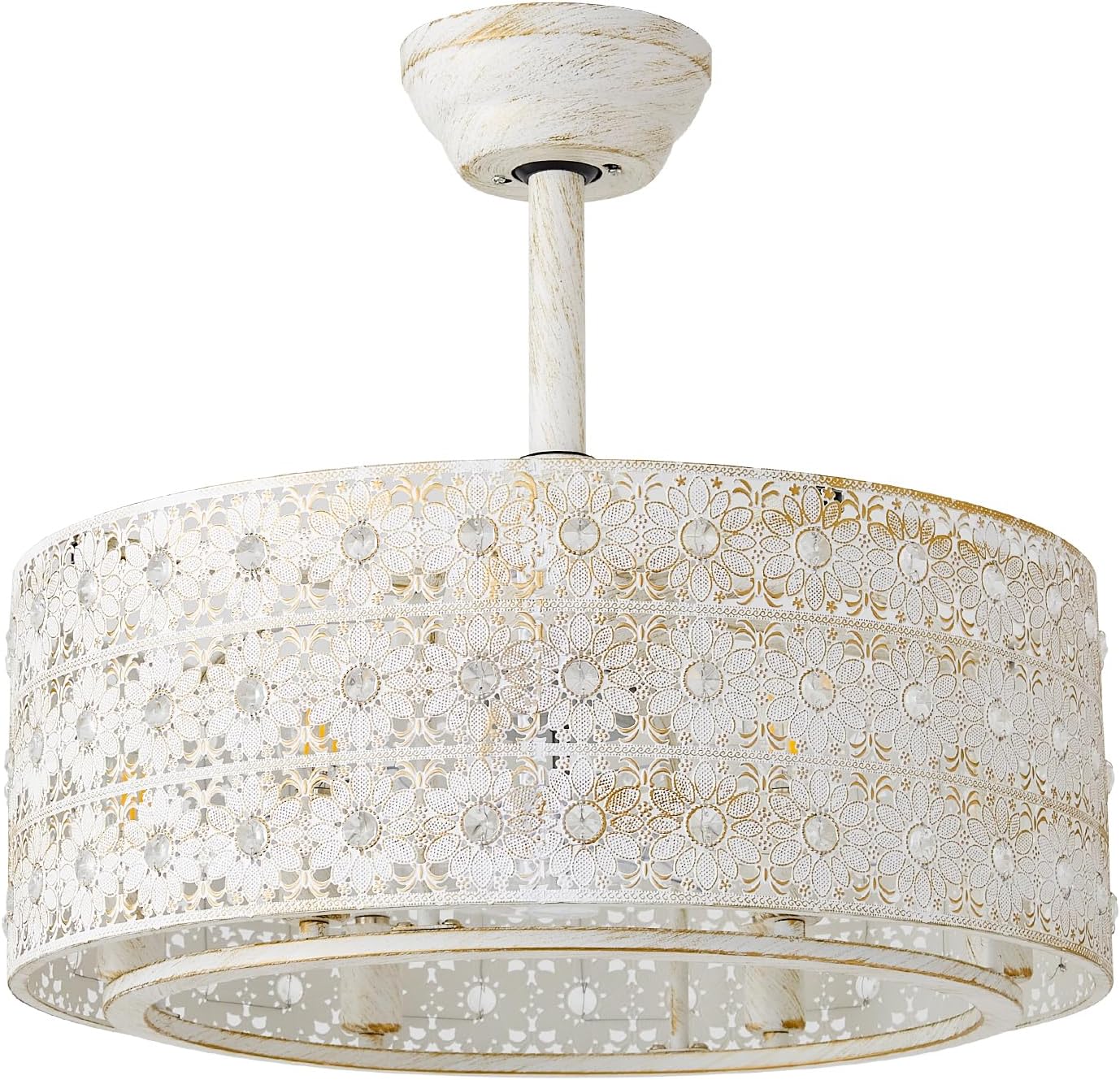 20' Boho Ceiling Fans with Lights, Gold Crystal Fandelier Ceiling Fan with Light Remote Control, Cage 6-Speed for Bedroom, Nursery, Foyer, Living Room