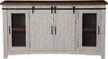 Martin Svensson Home 65' Solid Pine Wood Entertainment Center with Storage. Rustic TV Stand for TVs up to 70.' Sliding Doors, Adjustable Shelves & Cable Management – White and Honey Finish