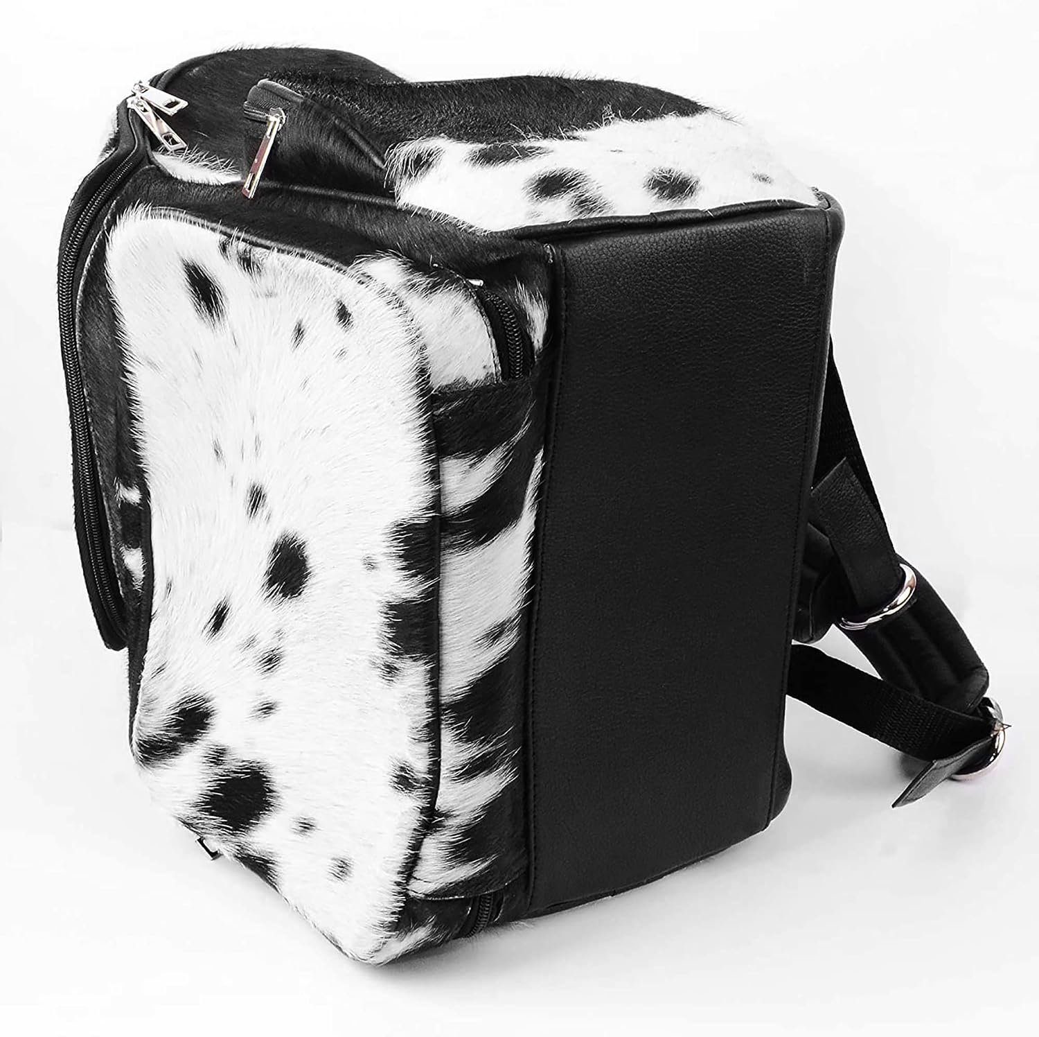 Black Cowhide Leather Diaper Bag Backpack - Western Style Mother's Day Gift Artisan Cow Print Travel Rucksack for Stylish Moms