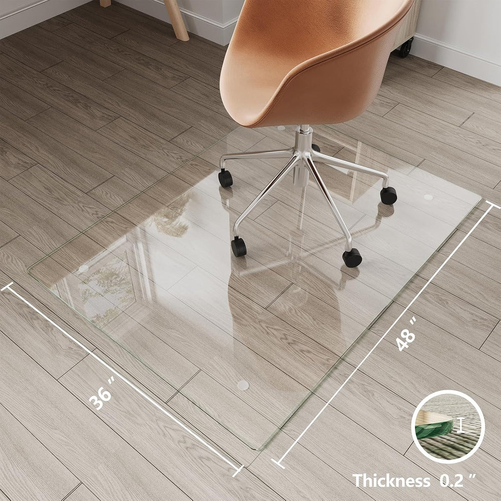 Koonmi Glass Chair Mat for Carpet, 36'x48' Tempered Glass Office Chair Mat, Glass Floor Mats with Rounded and Polished Edges, Desk Chair Mats with 4 Anti-Slip Pads for Hardwood Floor, Carpet
