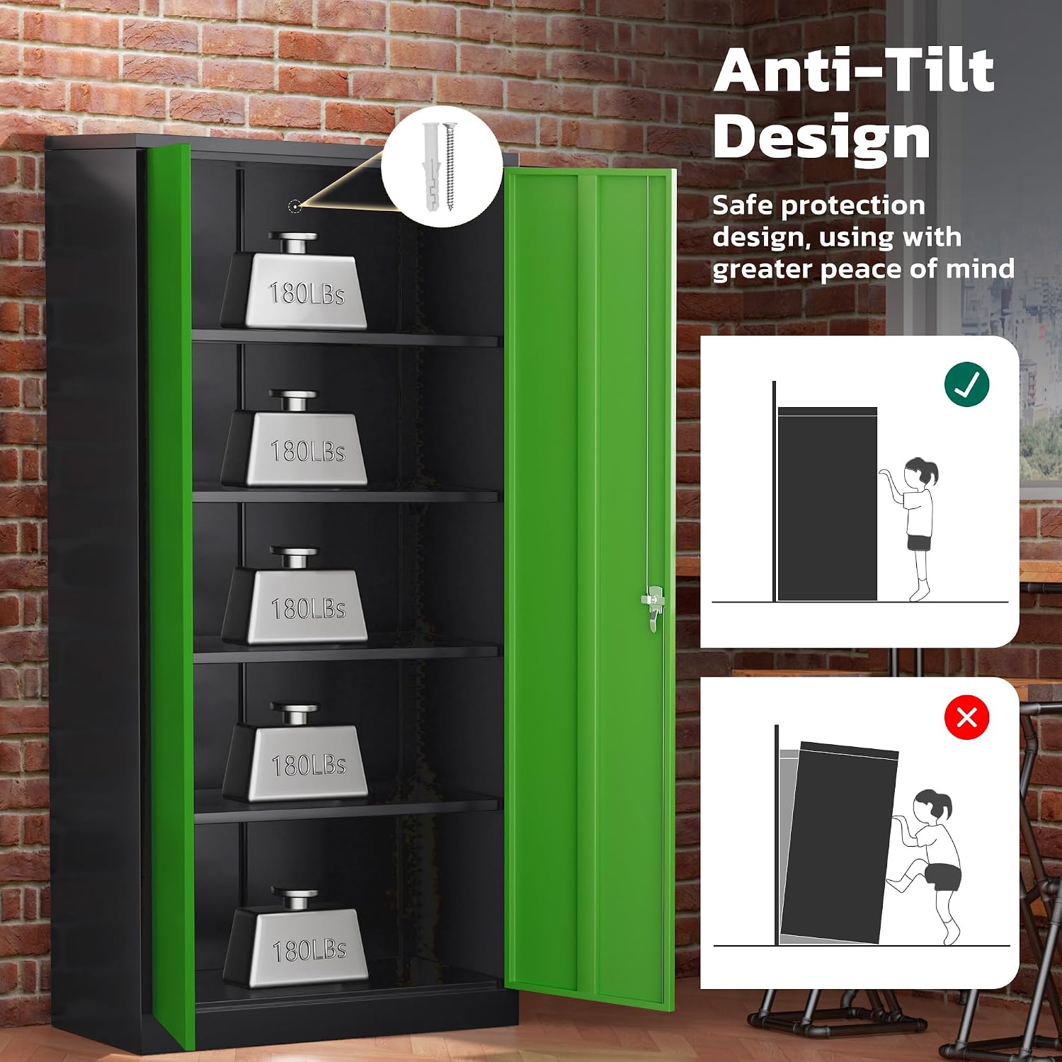 Greenvelly Metal Garage Storage Cabinet with 2 Doors and 4 Adjustable Shelves, 72' HLockable Storage Cabinet,Tall Metal Cabinet Locking File Cabinet for Office,Home, Garage, Gym, School