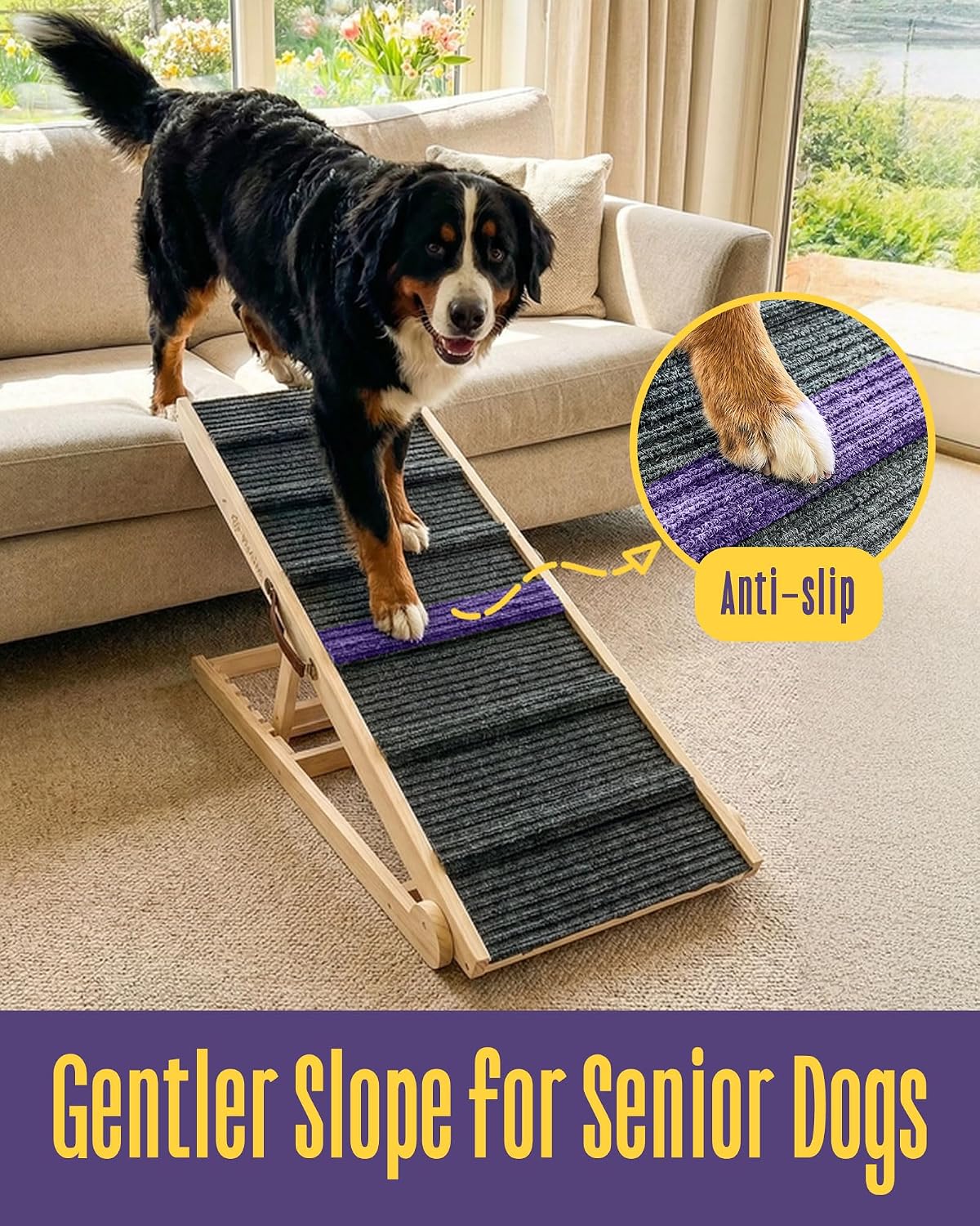 Wide Dog Ramp for Bed Couch Folding Dog Ramps for Large Dogs Up to 200 lbs, 43.3' Long Pet Ramp Adjustable Height Up to 24'