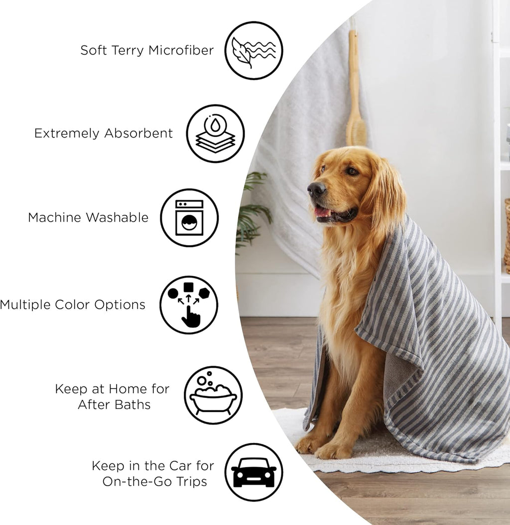 Bone Dry Pet Grooming Towel Collection Absorbent Microfiber X-Large, 41x23.5, Embroidered Green (Pack of 12)