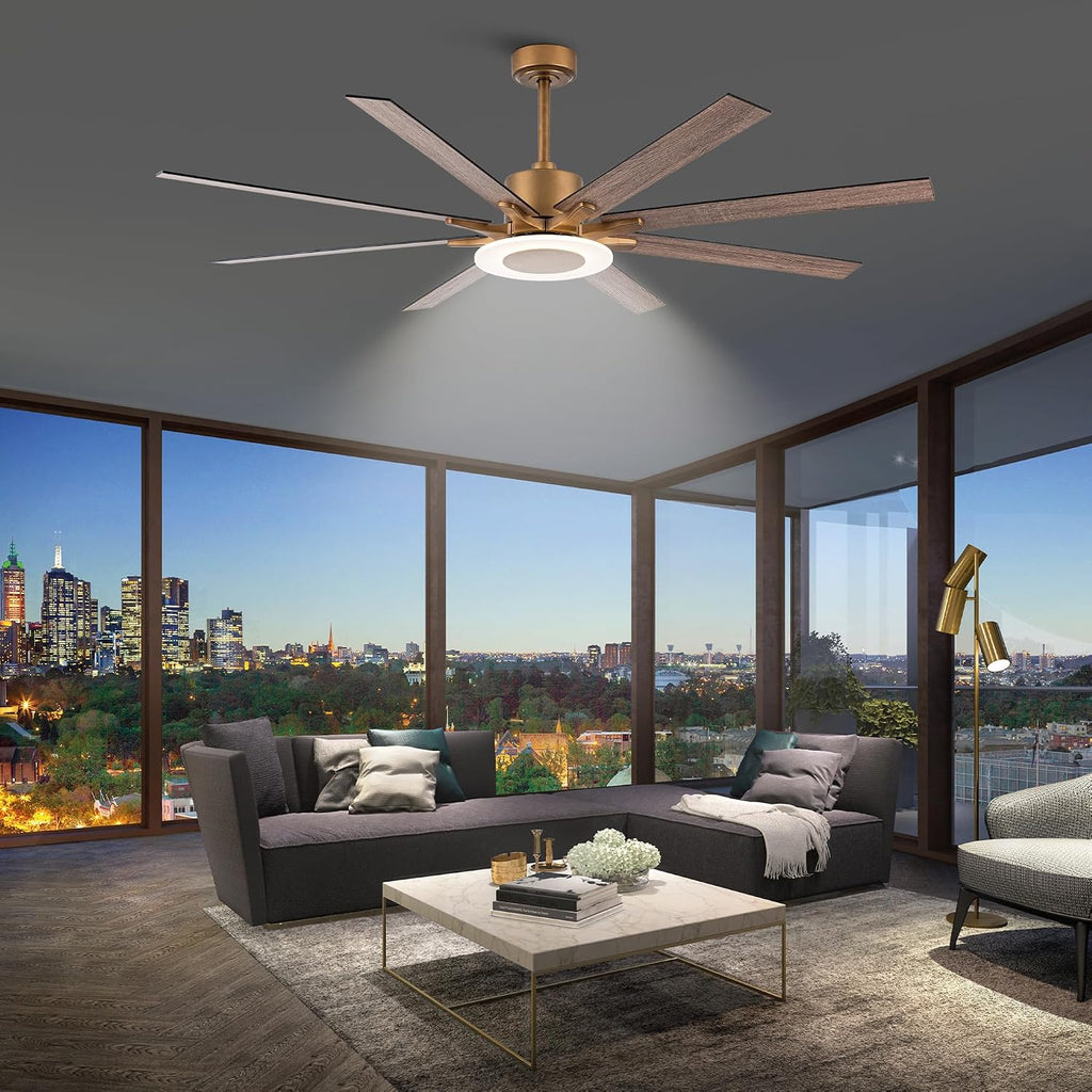 Ceiling Fans with Lights and Remote, 65 Inch Brass Ceiling Fan for Living Room Bedroom, Large Black Outdoor Ceiling Fans for Patios, Dimmable LED, 6 Speeds, Reversible DC Motor, Ventilador de Techo