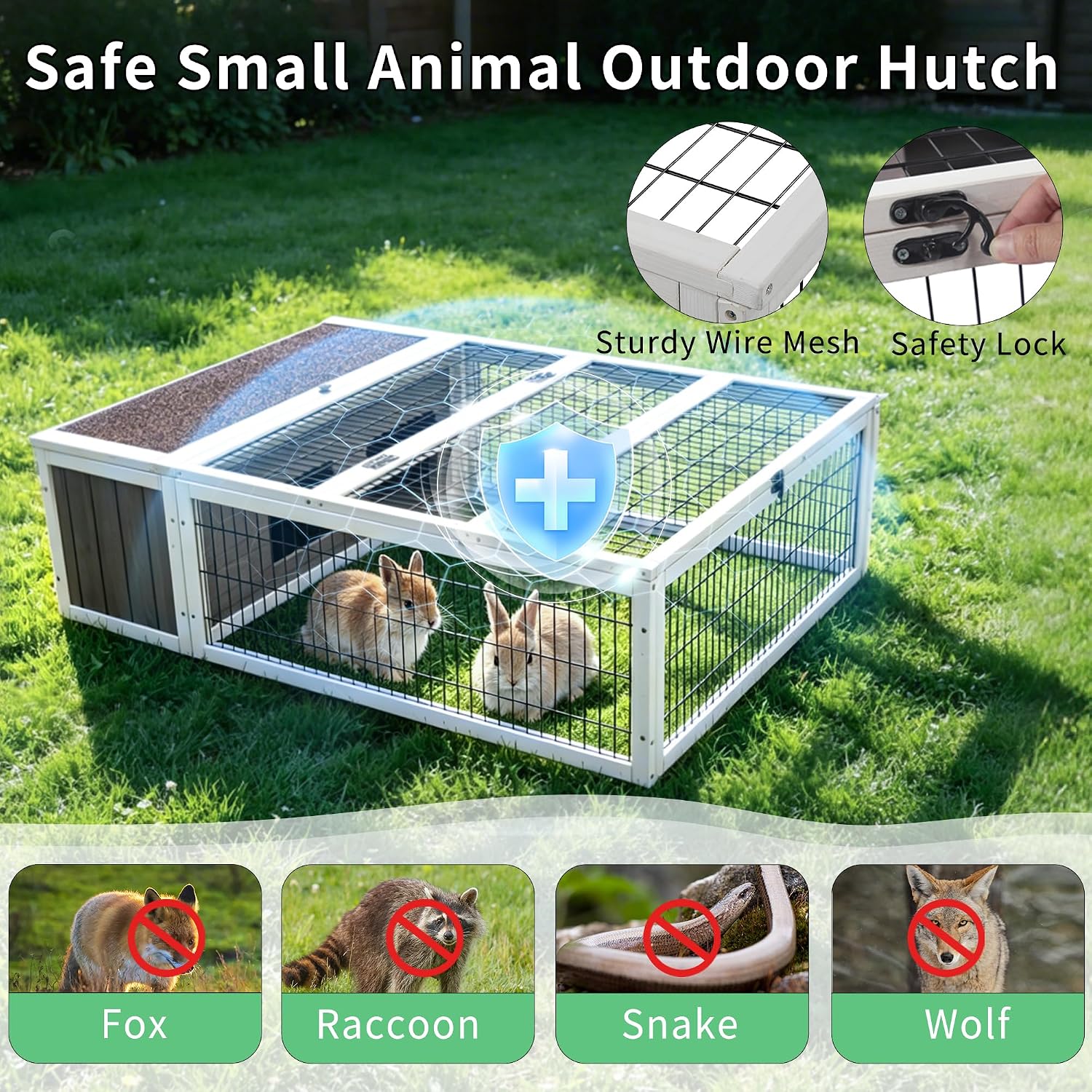 Tortoise House Habitat Wooden, Chicken Coop with Run Rabbit Hutch Small Animal Hutch Enclosure Indoor/Outdoor-Grey + White Trim
