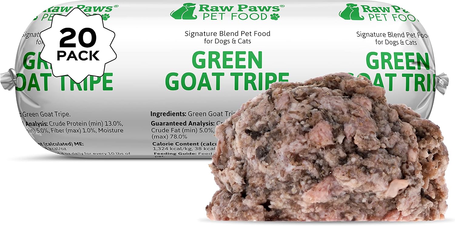 Raw Paws Signature Pet Food for Dogs & Cats - Green Goat Tripe, 1-lb Rolls (20 Pack) - Fresh Pet Food Made in USA - Natural Dog Food Rolls - Raw Frozen Dog Food – Green Goat Tripe for Dogs & Cats