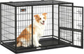 Feandrea 42.1 Inch Heavy Duty Dog Crate, Metal Escape Proof Kennel with Double Doors and Convenient Feeding Door, Removable Tray, Easy to Clean, XL Pet Crate for Large and Medium Dogs, Black