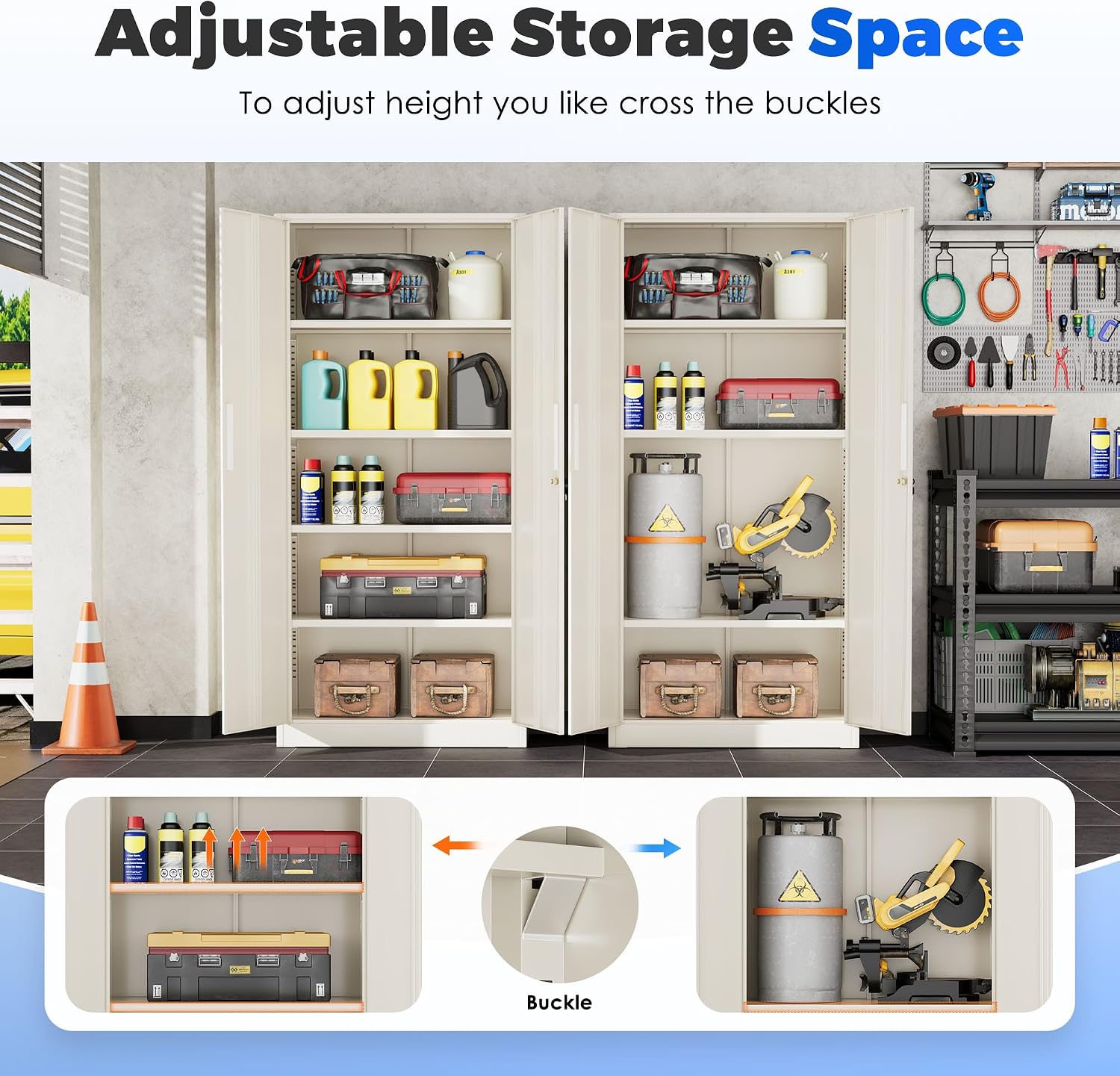 INTERGREAT Garage Storage Cabinet with Lock, 72' Metal Storage Cabinet with Locking Doors and 4 Adjustable Shelves, Lockable Tool Steel Cabinet for Home Office, School, Putty Grey