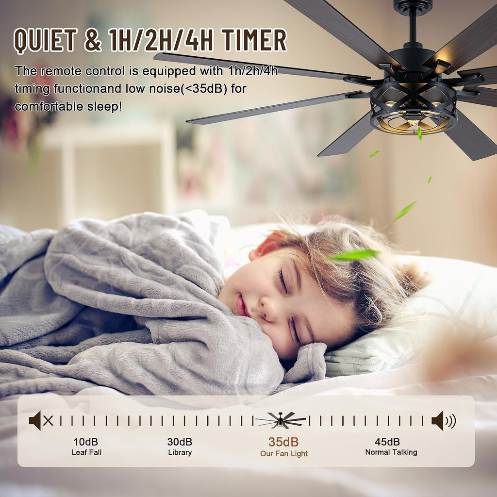 72' Industrial Ceiling Fan with Lights, 8 Blades Dual Color,Reversible DC Motor,Remote Control,6 Speeds,Timer,Quiet Ceiling Fan for Bedroom Living Room Patio