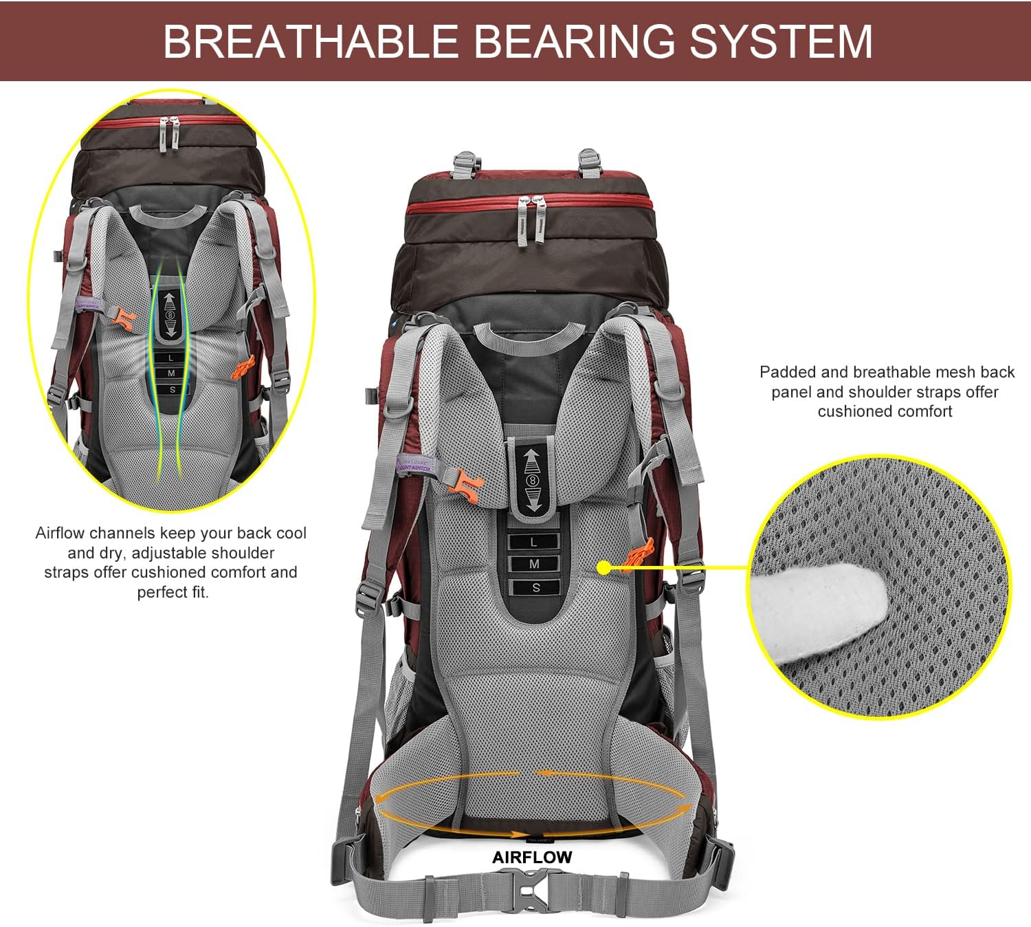 MOUNTAINTOP 80L Internal Frame Backpack for Man & Women Backpacking Hiking Backpack with Rain Cover