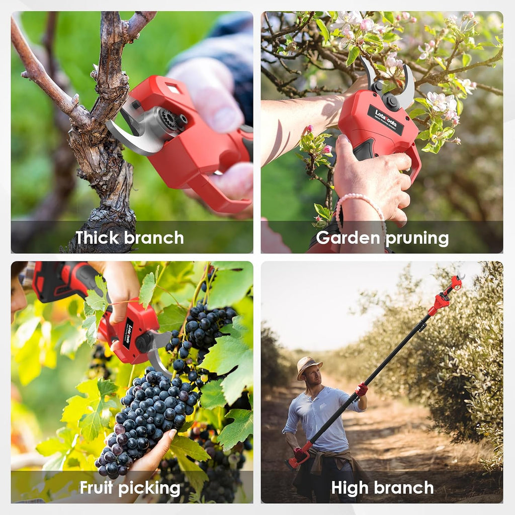 Electric Pruning Shears with Telescopic Rod, 50mm 1.96' Cutting Diameter Cordless Pruner with 2 Rechargeable Batteries, Tree Branch Cutter with SK7 Blade for Gardening Pruning