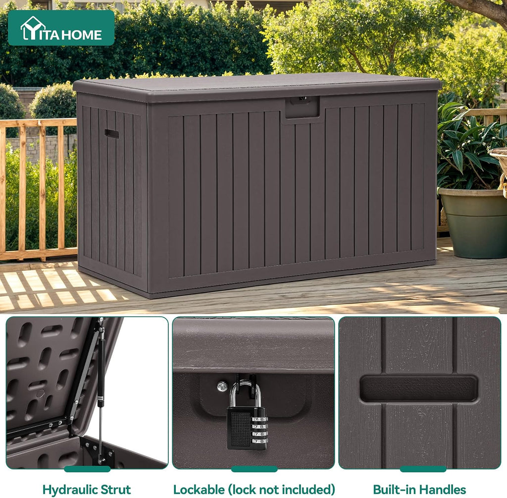 YITAHOME 220 Gallon Double-Wall Deck Box with Divider & Side Handles, Outdoor Large Storage for Patio Furniture Cushions, Garden Pool Accessories, Water Resistant & Lockable