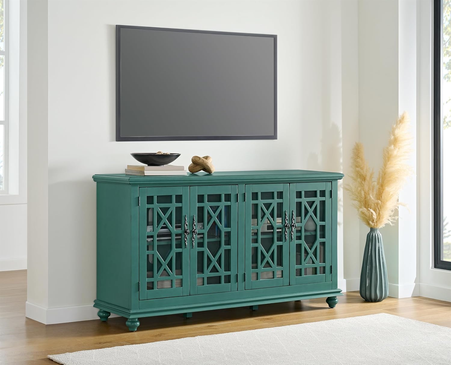 Martin Svensson Home Elegant TV Stand, 63' W x 35' H, Antique Teal-Green