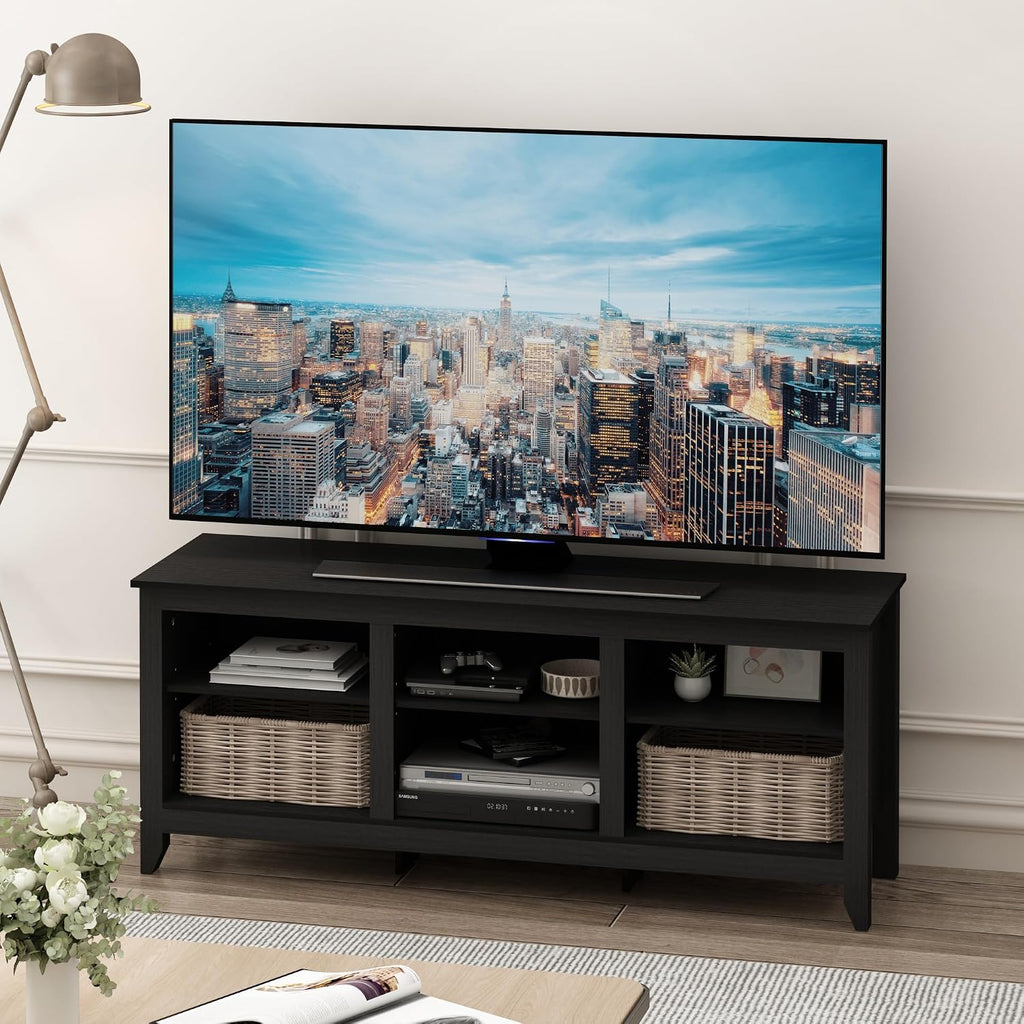 Furinno Jensen TV Stand for TV up to 65 Inch, 2-Tier Black Entertainment Center, TV Console with Cable Management, for Living Room, Bedroom, Dark Americano