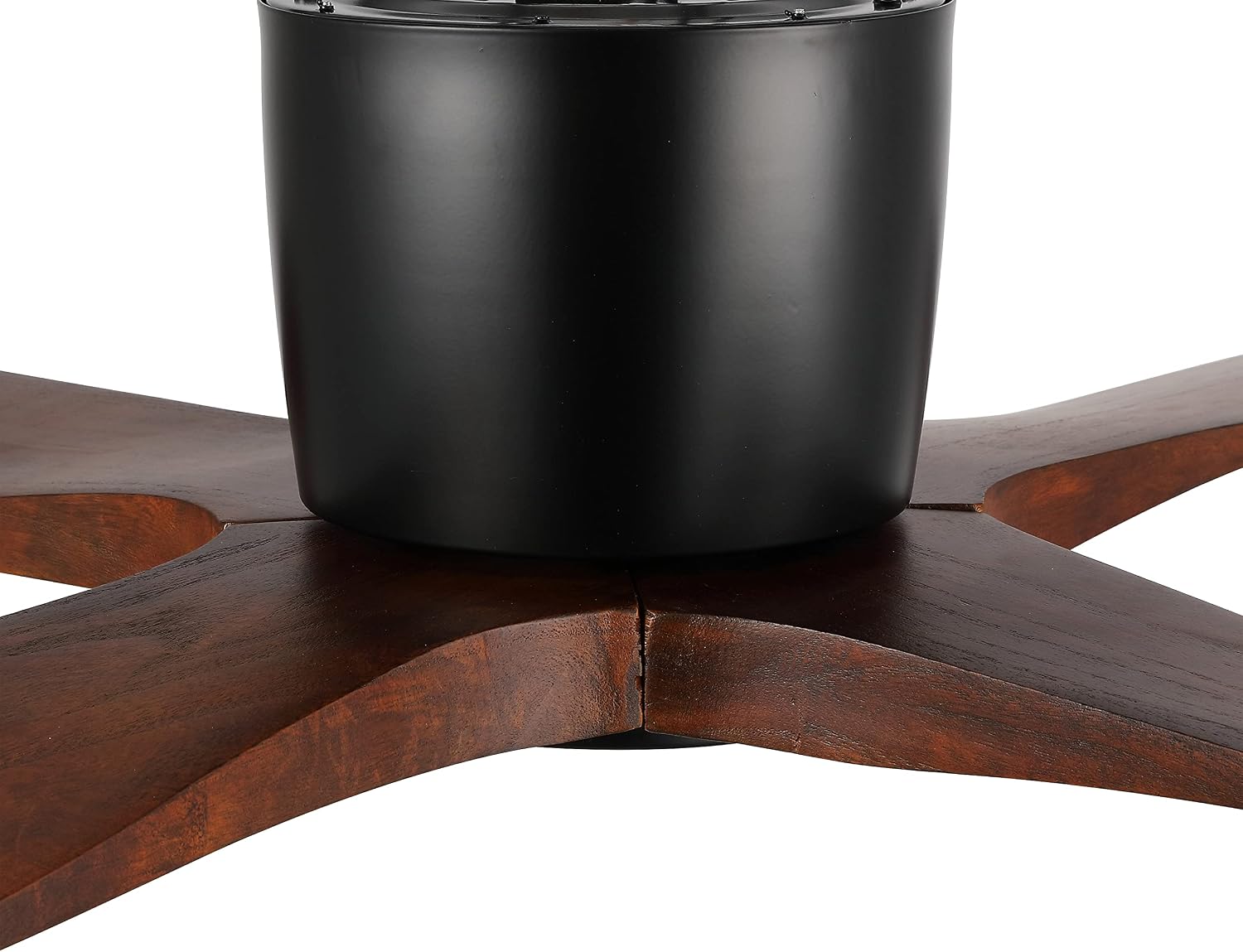 WINGBO 54 Inch Flush Mount DC Ceiling Fan without Lights, 4 Reversible Carved Wood Blades, 6-Speed Noiseless DC Motor, Hugger Ceiling Fan No Lights in Matte Black Finish with Walnut Blades, ETL Listed