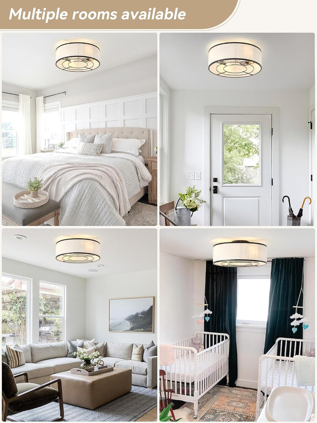 Boho Ceiling Fan with Light Flush Mount, 20' Black Caged Ceiling Fan with Lights Remote Control, Bladeless Ceiling Fan 6 Speeds for Bedroom, Living Room, Nursery