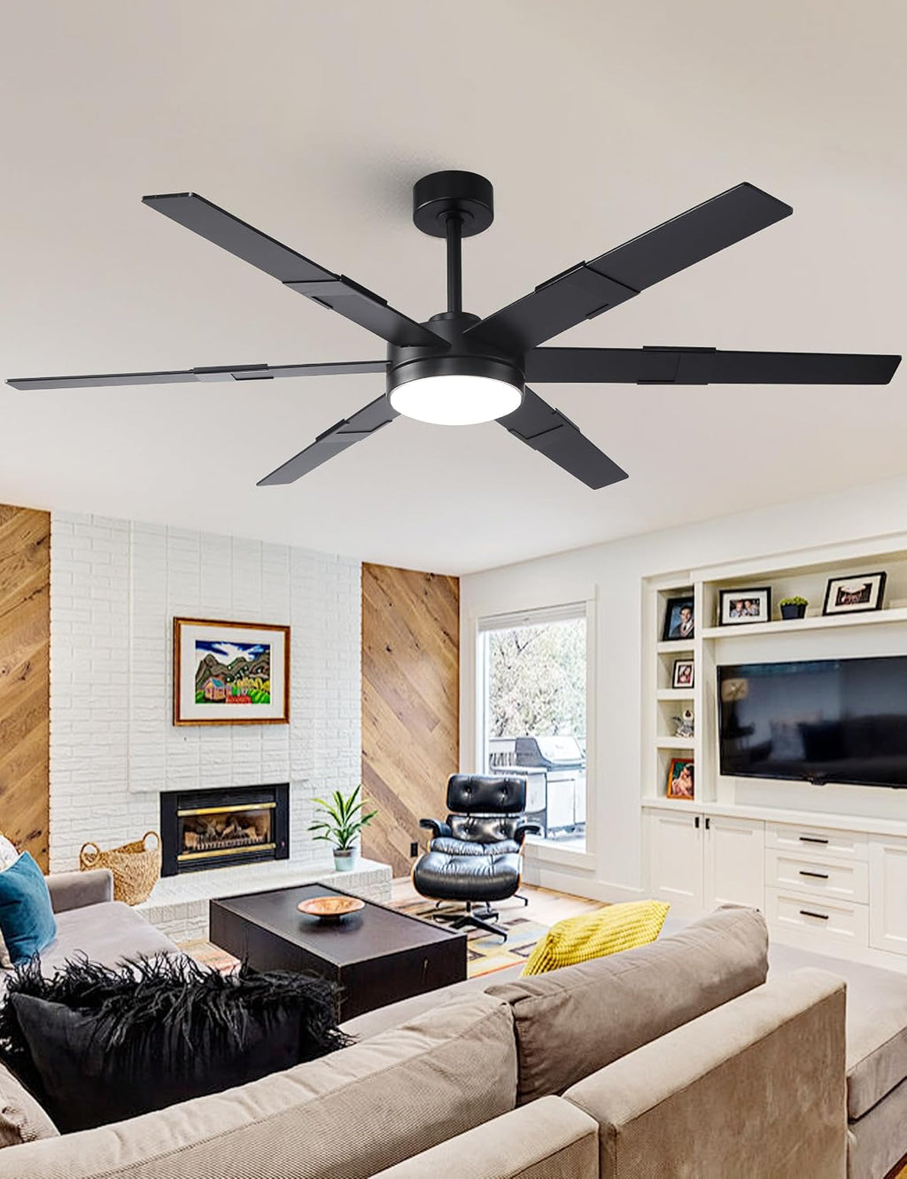 Smart Ceiling Fans with Lights and Remote & APP Control, 60 Inch Farmhouse Ceiling Fans for Living Room Bedroom, 6-Speed Reversible DC Motor, Dimmable LED Light, 3CCT, Ventilador de Techo con Luz