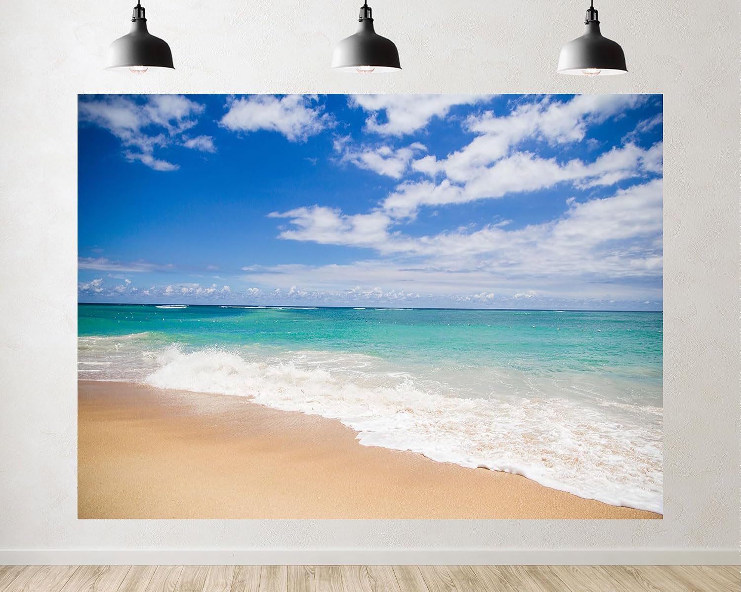 Trykid 20x10ft Turquoise Ocean Waves Backdrop Sandy Beach Clear Blue Sky Photography Background Coastal Wedding Beach Party Tapestry Party Decoration Photo Studio Prop Fabric