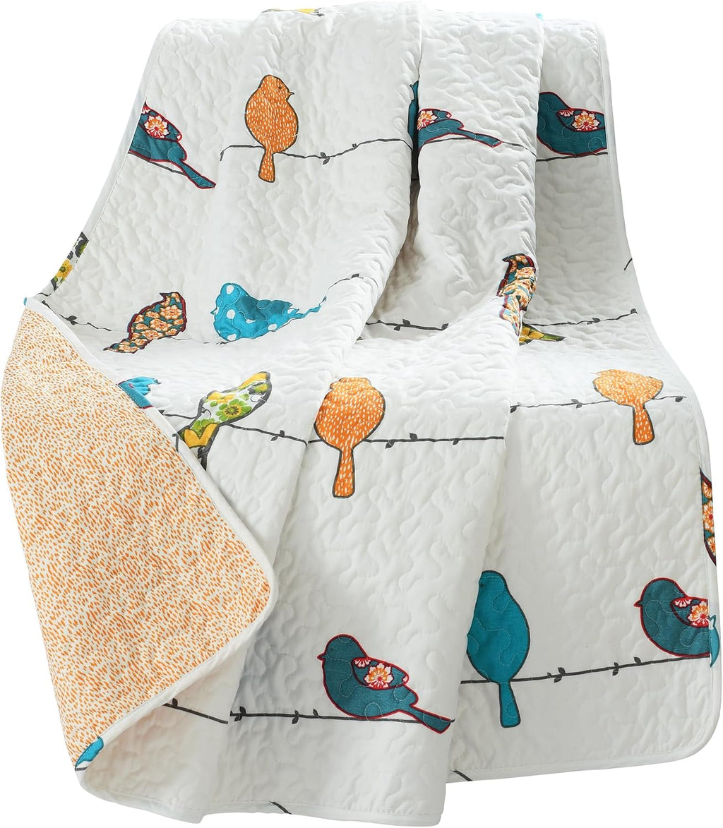 Lush Decor Rowley Birds Reversible Throw Blanket, 50' W x 60' L, Multi - Throw Blankets for Bed - Couch Blanket - Farmhouse_Throw_Blanket for Couch (Pack of 8)