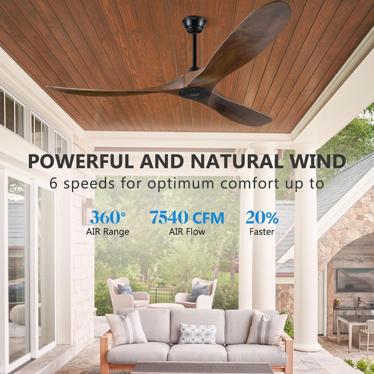 Ceiling Fan without Lights 72 Inch Large outdoor Fan, Outdoor Ceiling Fan No Lights with Wall and Remote Control, 3 Blade Solid Wood Indoor Outdoor Ceiling Fans for Patios ETL Listed-Deep Walnut