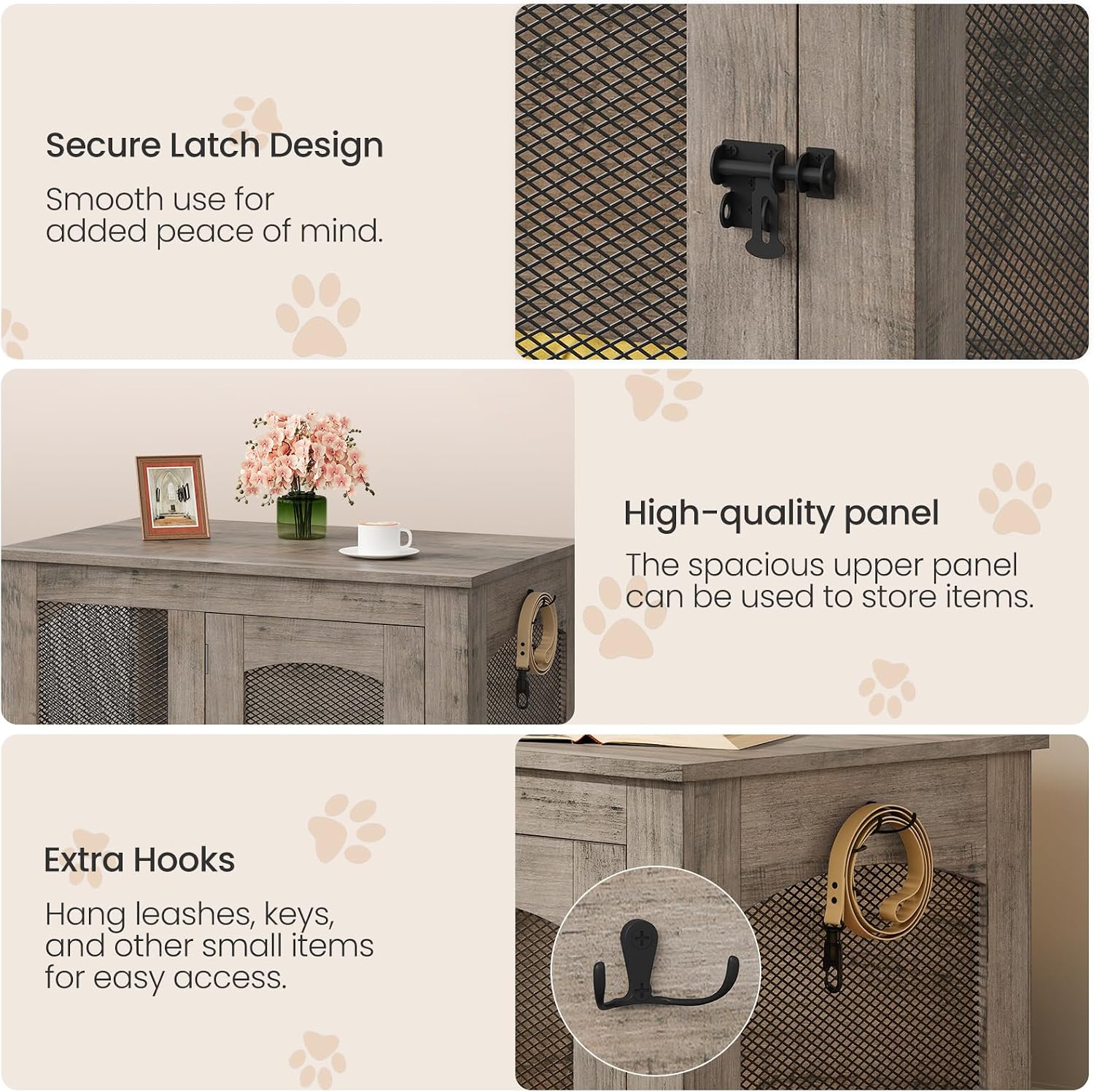 CHOEZON Wooden 30.1' Dog Crate Furniture, Farmhouse Pet Cage End Table with Secure Lock, Ventilated Mesh for Medium Dogs, Dog Kennel Furniture for Living Room, Bedroom, Greige MGW02FH