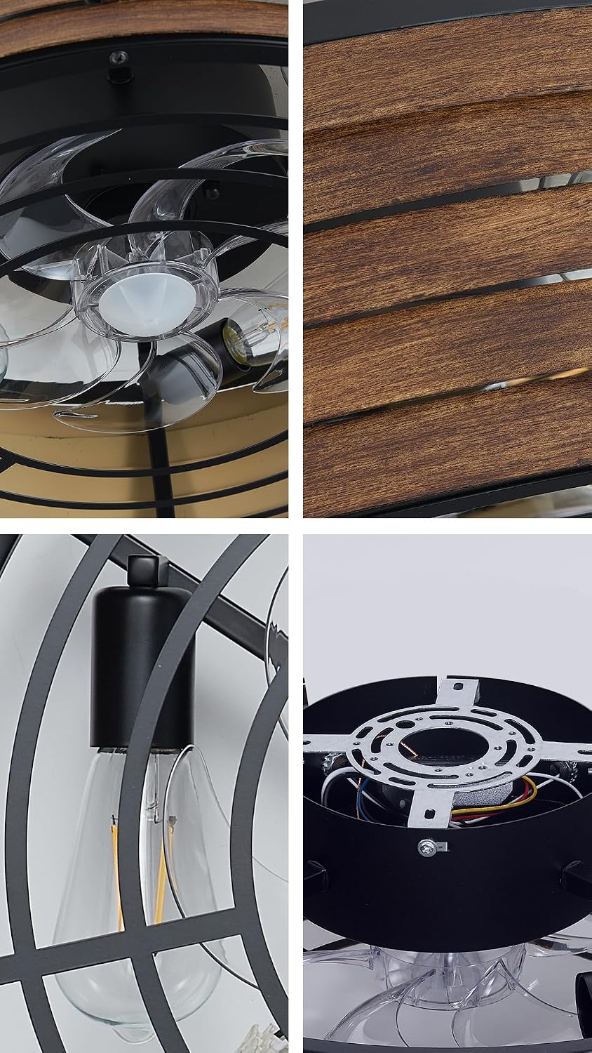 20'' Flush-Mount Ceiling Fan with Light and Remote, Reversible Motor, Perfect for Bedroom, Living Room, Kitchen, Outdoor Gazebo, Patio, Low-Profile Design Cage (Wooden Walnut)