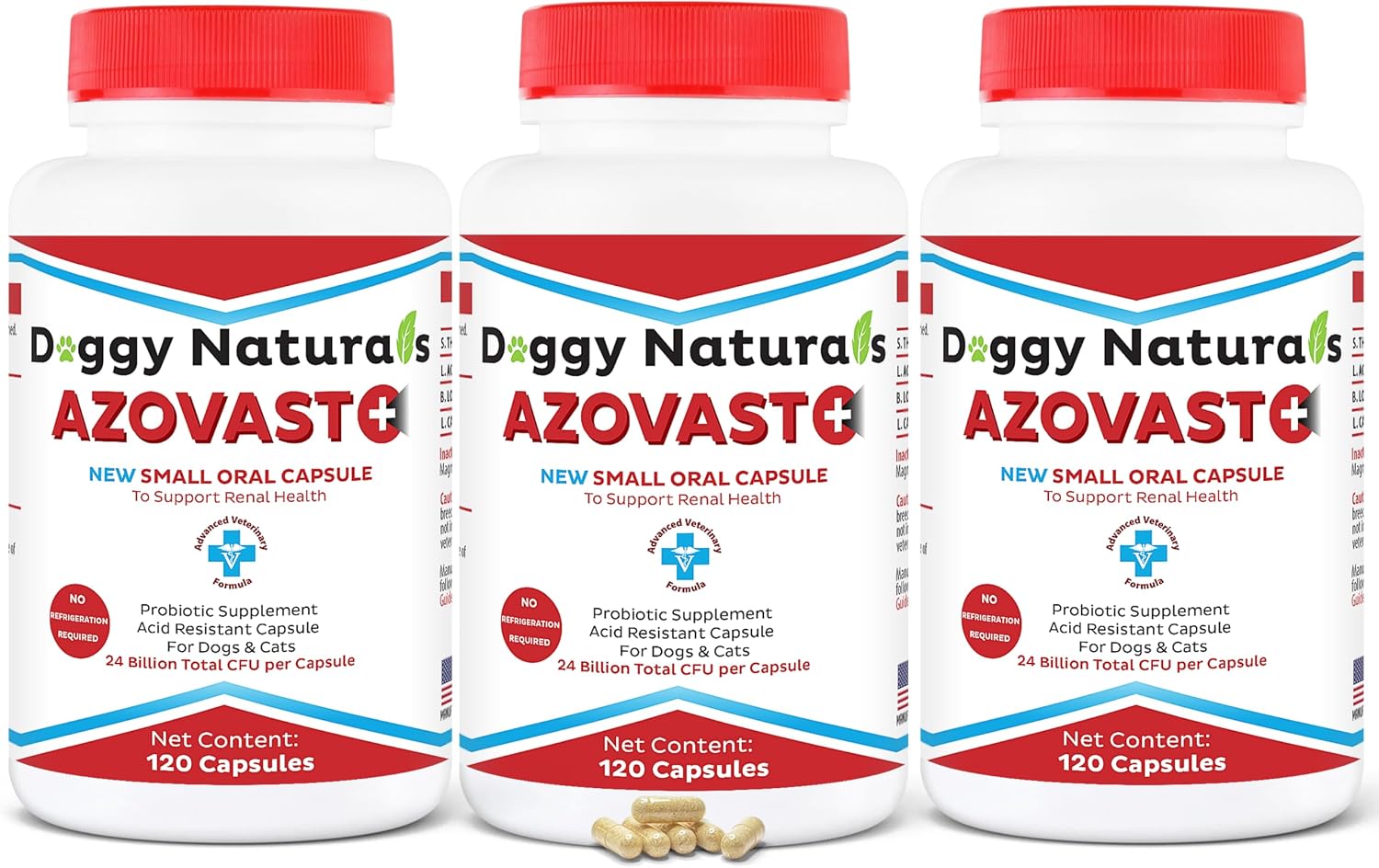 Azovast Plus Kidney Health Supplement for Dogs & Cats -24 Billion CFU- NO Refrigeration Required - Help Support Kidney Function & Manage Renal Toxins - Renal Care Supplement Capsule(U.S.A)(360 Caps)