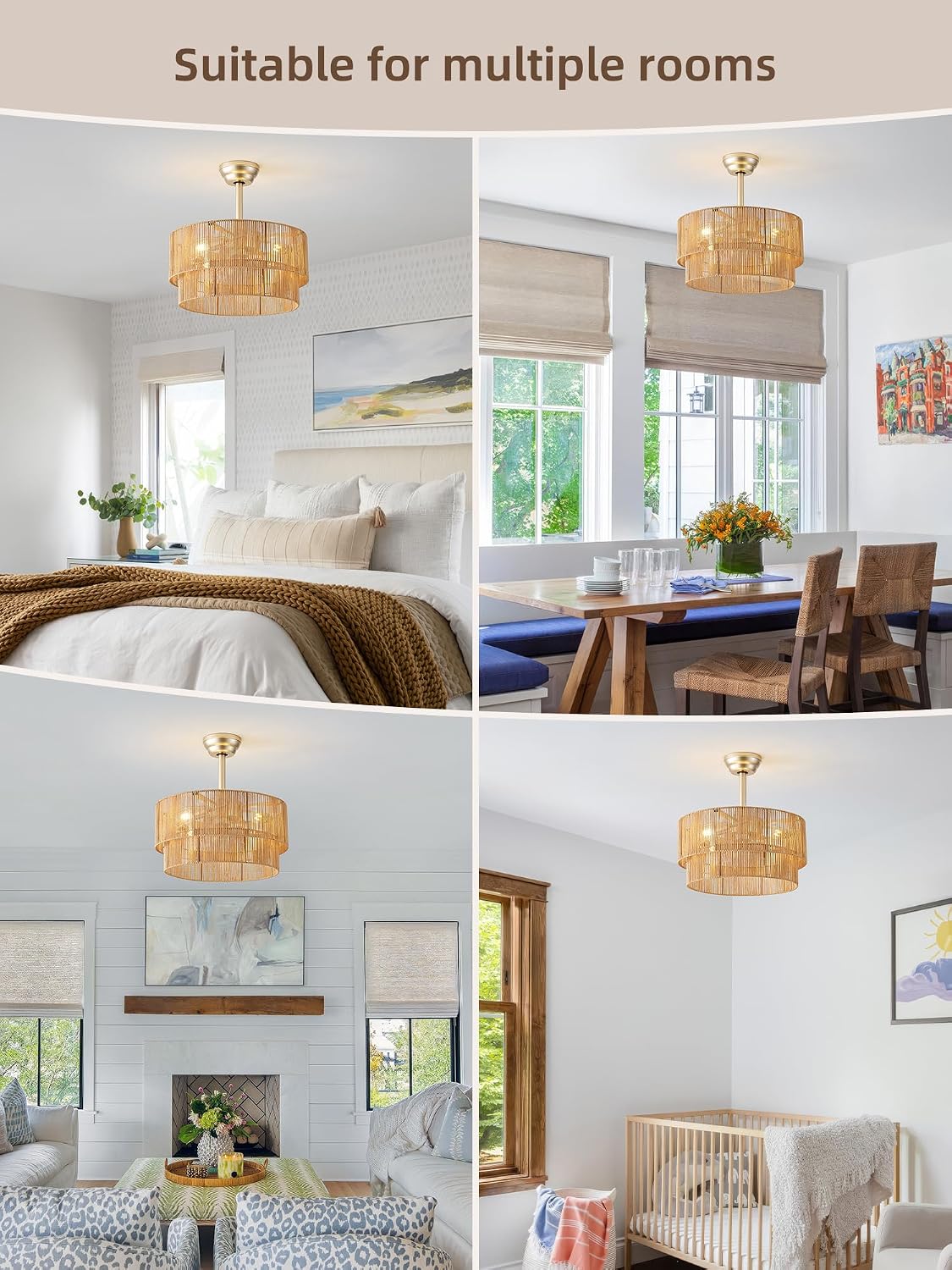 20' Boho Fandelier Ceiling Fans with Lights, Fabric Chandelier Ceiling Fan with Light Remote Control, Caged with 6 Speeds for Living Room, Bedroom, Nursery.