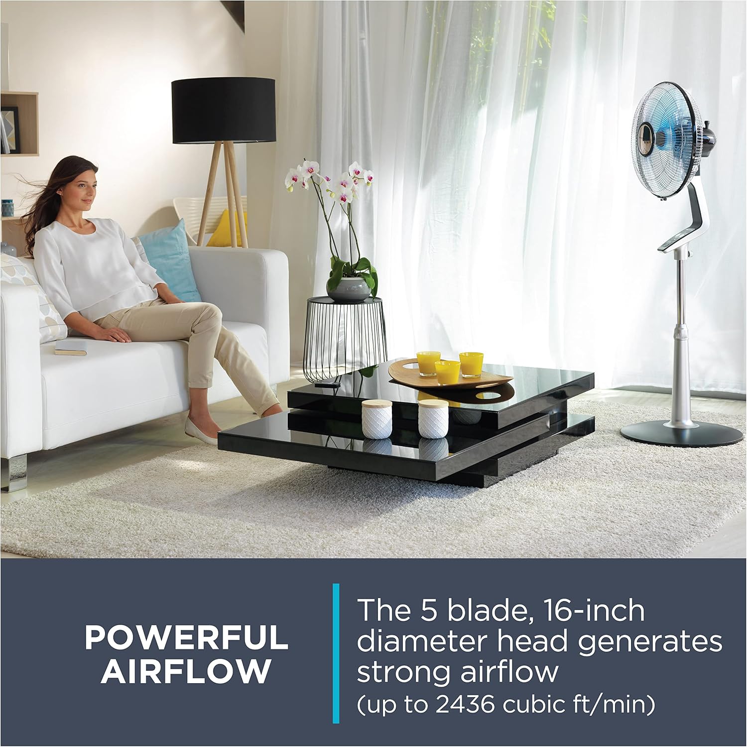 Rowenta Pedestal Fan, 53 Inches, Ultra Quiet Oscillating Fan for Bedroom, Portable, 5 Speeds, Refresh Up to 23-Feet, Silver, Indoor, VU5670