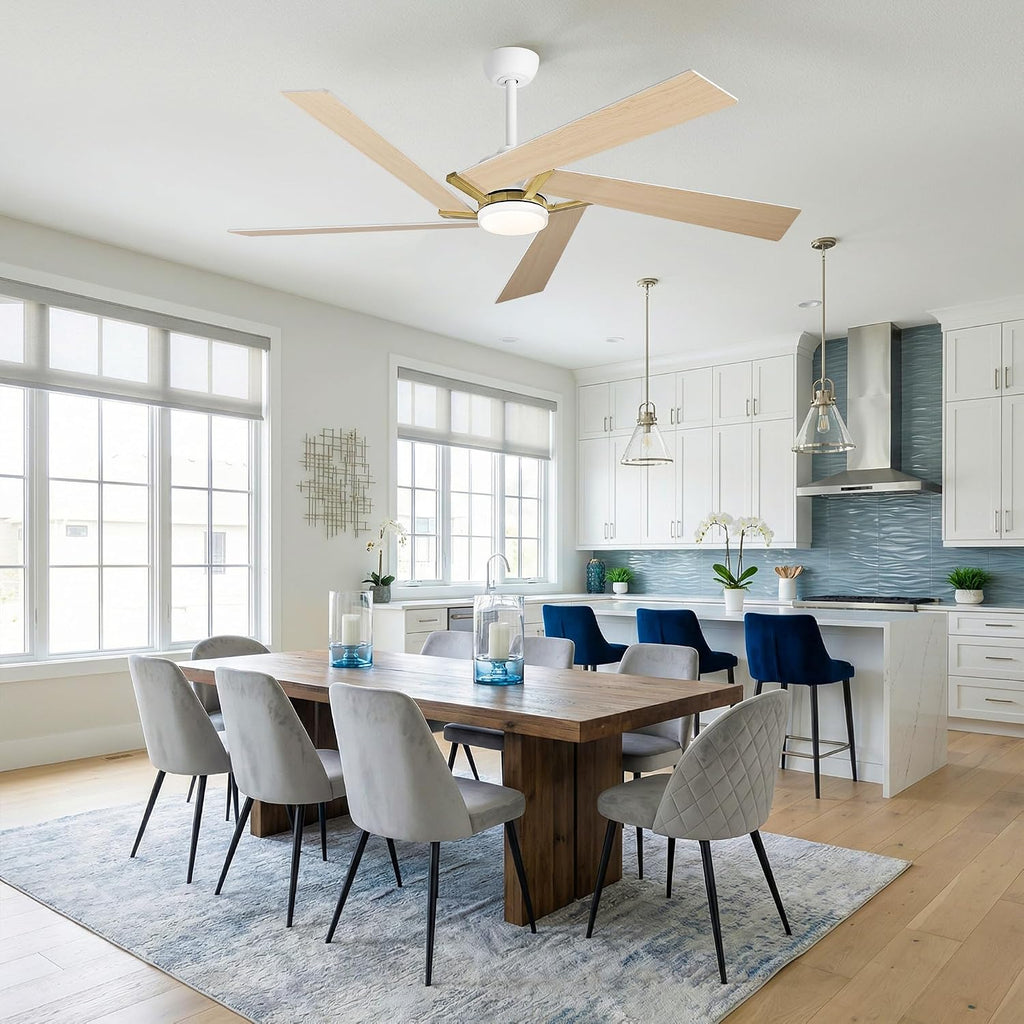 60 Inch Ceiling Fans with Lights and Remote, Modern Large Ceiling Fan with Reversible DC Motor, Dimmable LED, Memory Function & Timer, Quiet Outdoor Ceiling Fans for Patios Living Room Bedroom